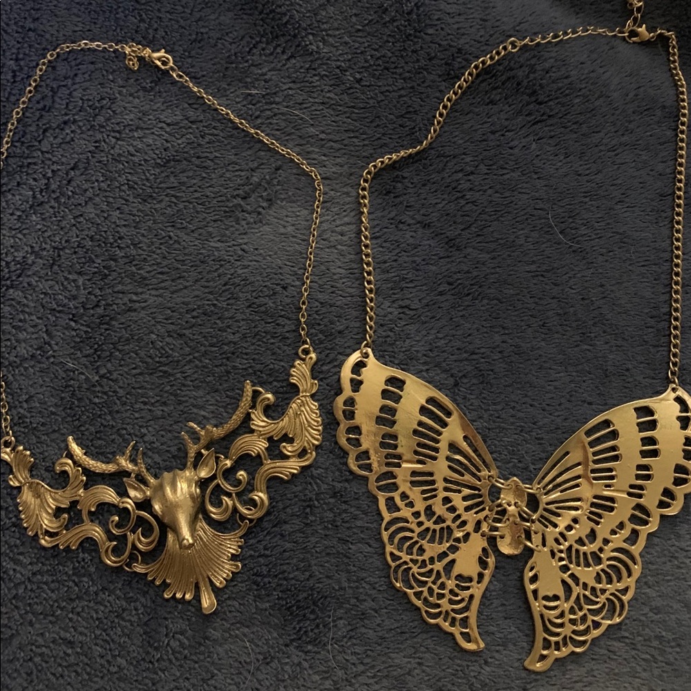 2Silvertone large statement necklaces